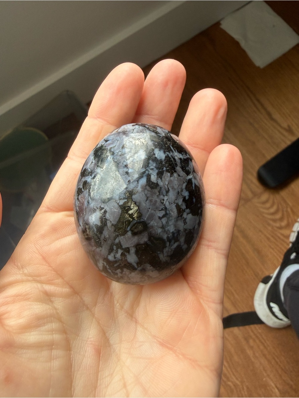 Stunning flashy indigo gabbro polished palm stone